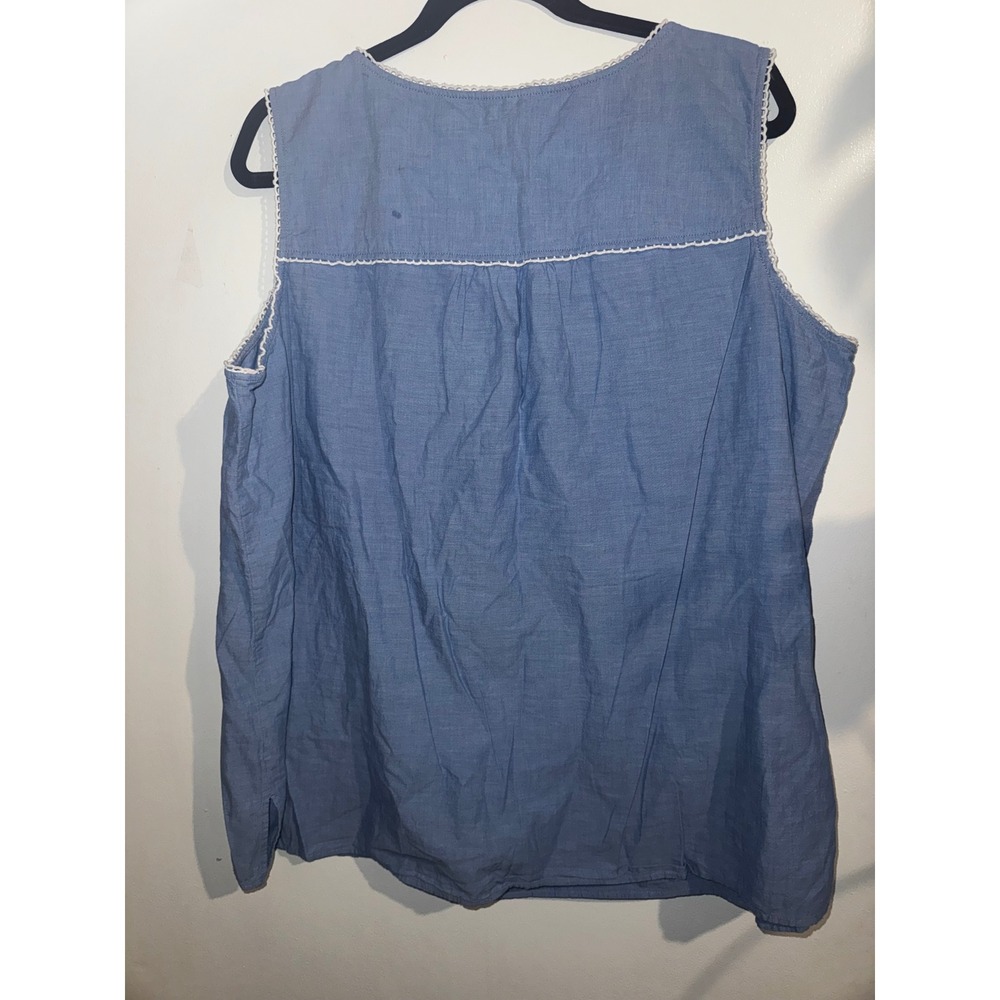 Talbots Woman 2X/1x Blue Cotton Embroidered Tassel Boho Tank Top - Picture 4 of 6